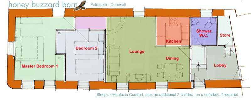 Floor Plan Honey Buzzard Barn - Nr Falmouth Cornwall